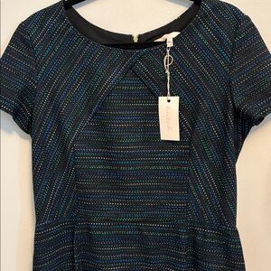 Anthropologie Hutch Black Shift Dress with green, blue and white detailing NWTs